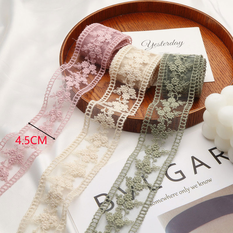  Big Savings 1 Meter Small Daisy Embroidery Lace Streamer Bow Hair Ribbon 4CM diy Fabric Accessories Handmade Hair Clips Lace For Crafts