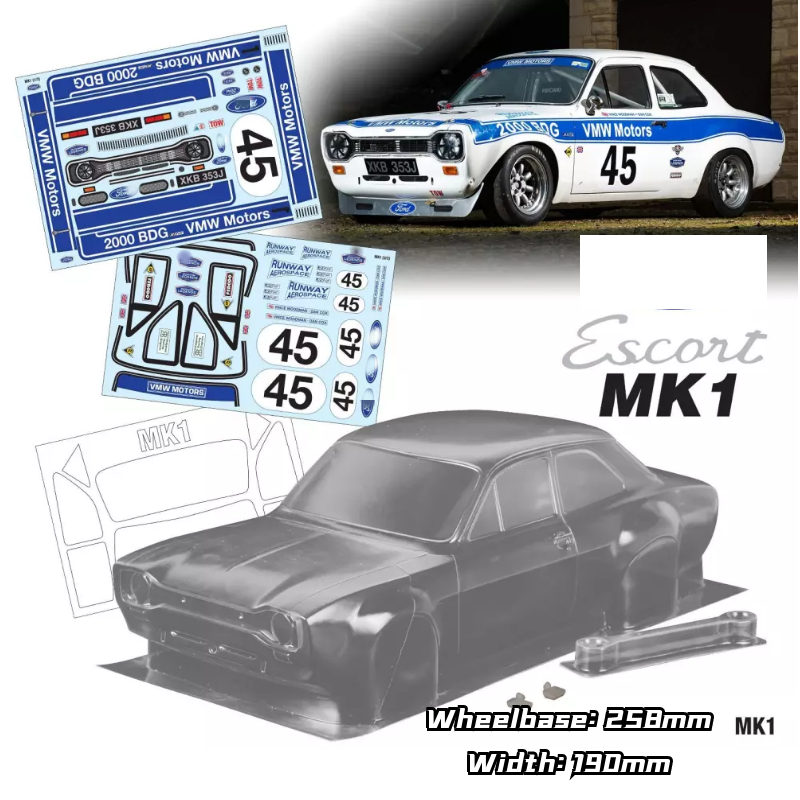 Incredible Savings 1/10 Escort MK1 RC PC body shell 190mm width Transparent drift body shell with Lampshade mirror for 1/10 hsp hpi trax Tamiya