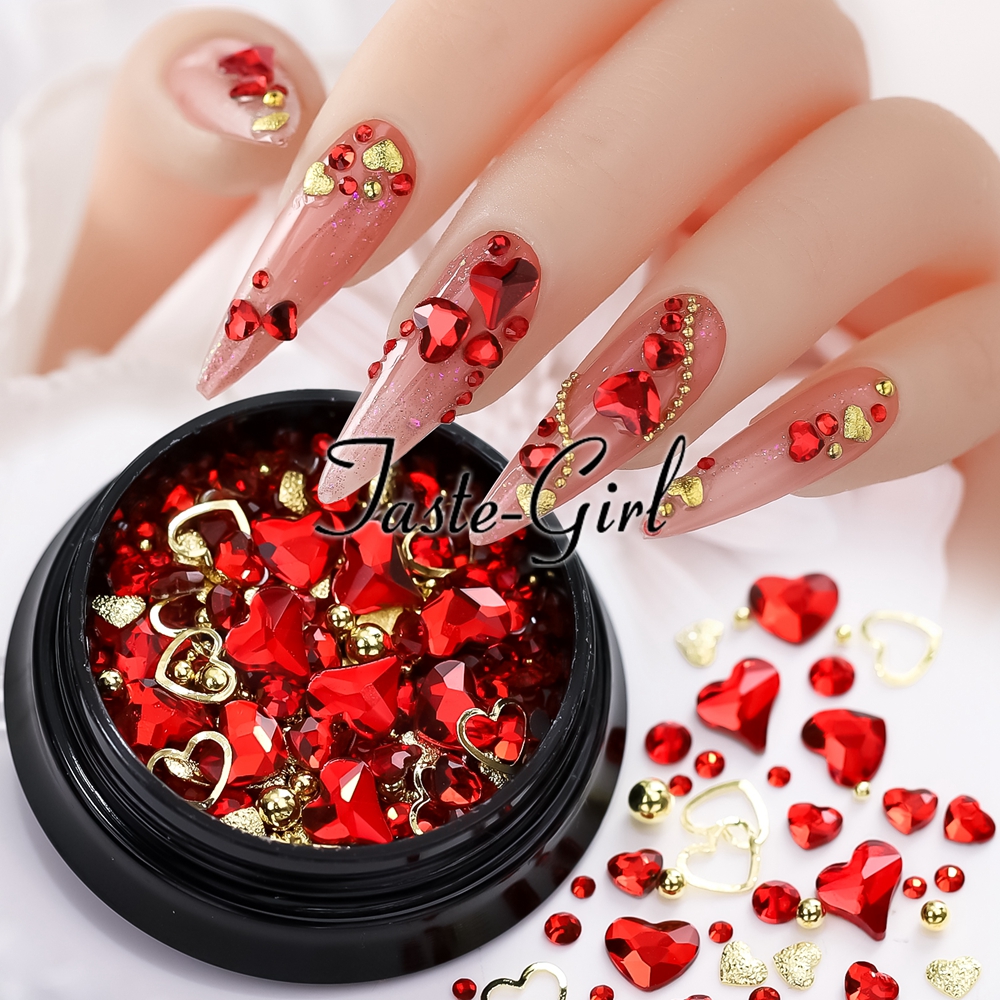  Hot Deals 1 Pot Valentines Day Nail Art Decoration Accessories Mixed Size Rhinestones Gem Stone Love Heart Charms Manicure Jewelry Parts