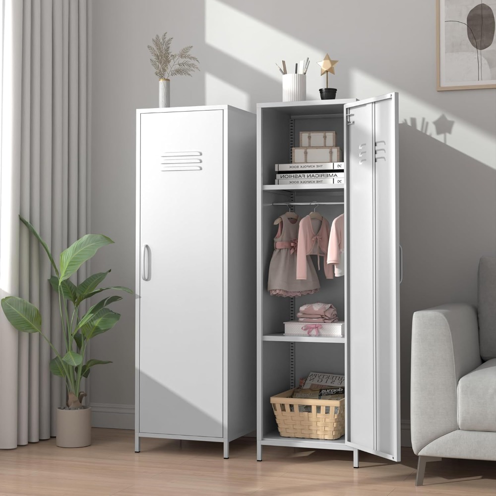 Exclusive Price Drops 1 Door 51.3" Metal Locker Storage Cabinet Steel Kids Wardrobe Changing Room Locker Cabinet Box with 2 Adjustable Shelves Steel