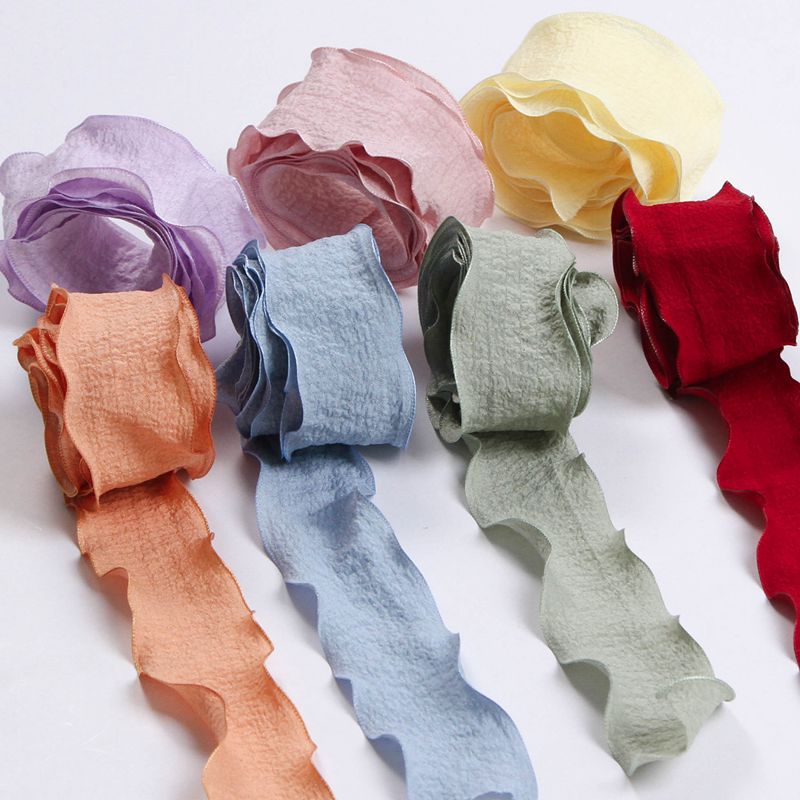 Best Deals Before They Disappear! 1 Yard Colorful Wrinkle Belt Lace For Crafts Ribbon For 2022 DIY 4cm Bow Hair Embroidery Clothing Gift Box Accessories Fabric