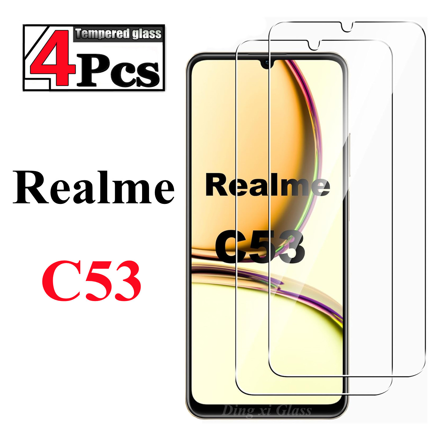 Grab & Go Deals 1/4 piece high-definition tempered film HD+high-quality tempered glass For Realme C53 screen protector glass film