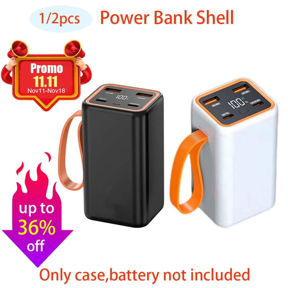Time to Stock Up! 1/2pcs Dual USB Type C Power Bank Shell 5V DIY Shell 4 Slots 21700 Holder Cases Battery Charge Storage Box Without Battery