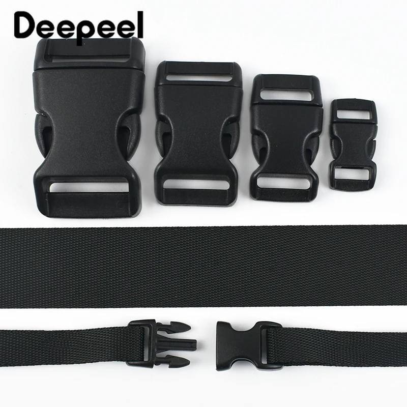 Best Ever Bargains 1-5Sets 10/15/20/25mm Black Nylon Webbing Plastic Release Buckle for Bag Strap Tri-Glide Slider Clasp Dog Collar DIY Adjust Hook
