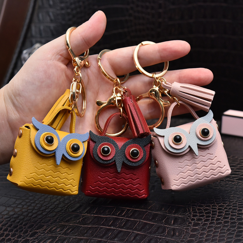  Score While You Can! 1 PC Cute Key Bag Owl Coin Purse Mini School Bag Car Key Chain Pendant Lady Wallet PU Leather Coin Purses Coin Purse Keychain