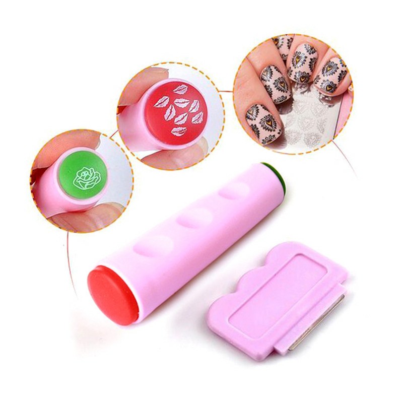 Can’t-Miss Deals 1 Set Professional Nail Art Stamping Double-headed Stamp Stamper Scraper Set Pink Nail Stamper & Scraper Manicure Tools BRSX