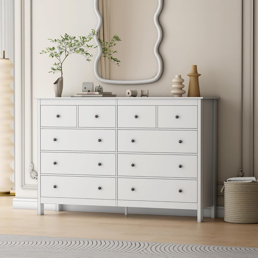 Best Bang for Your Buck 10 Drawer Dresser, 55" Modern White Dressers and Chests of Drawers, 10 Drawer Wide Dressers for Bedroom