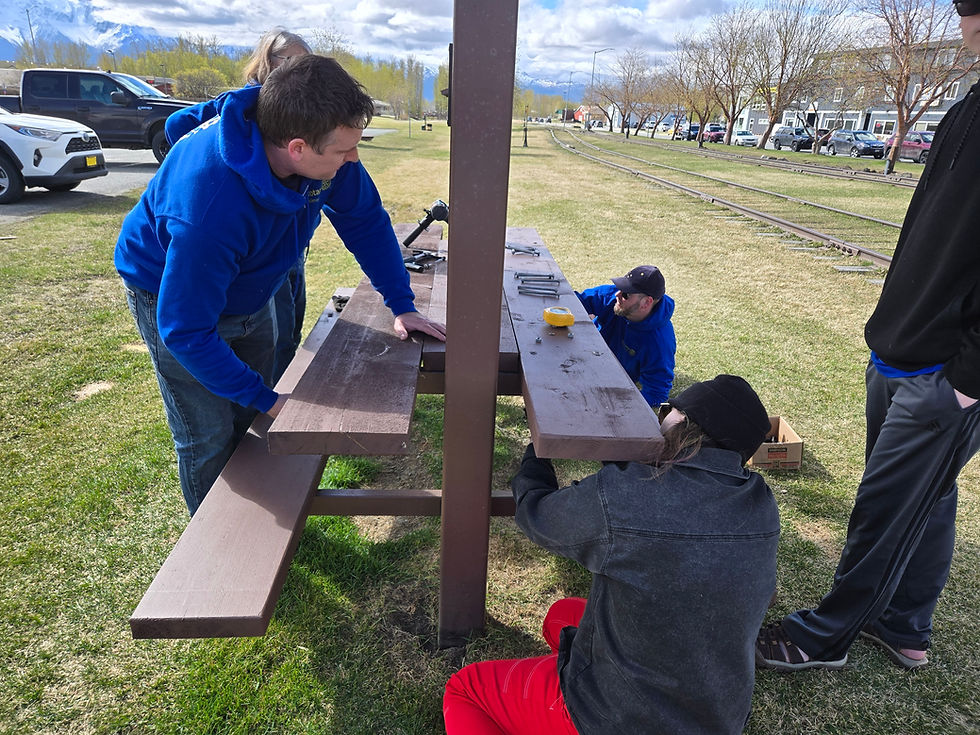 Josh and Palmer Rotary replacing the park benches downtown