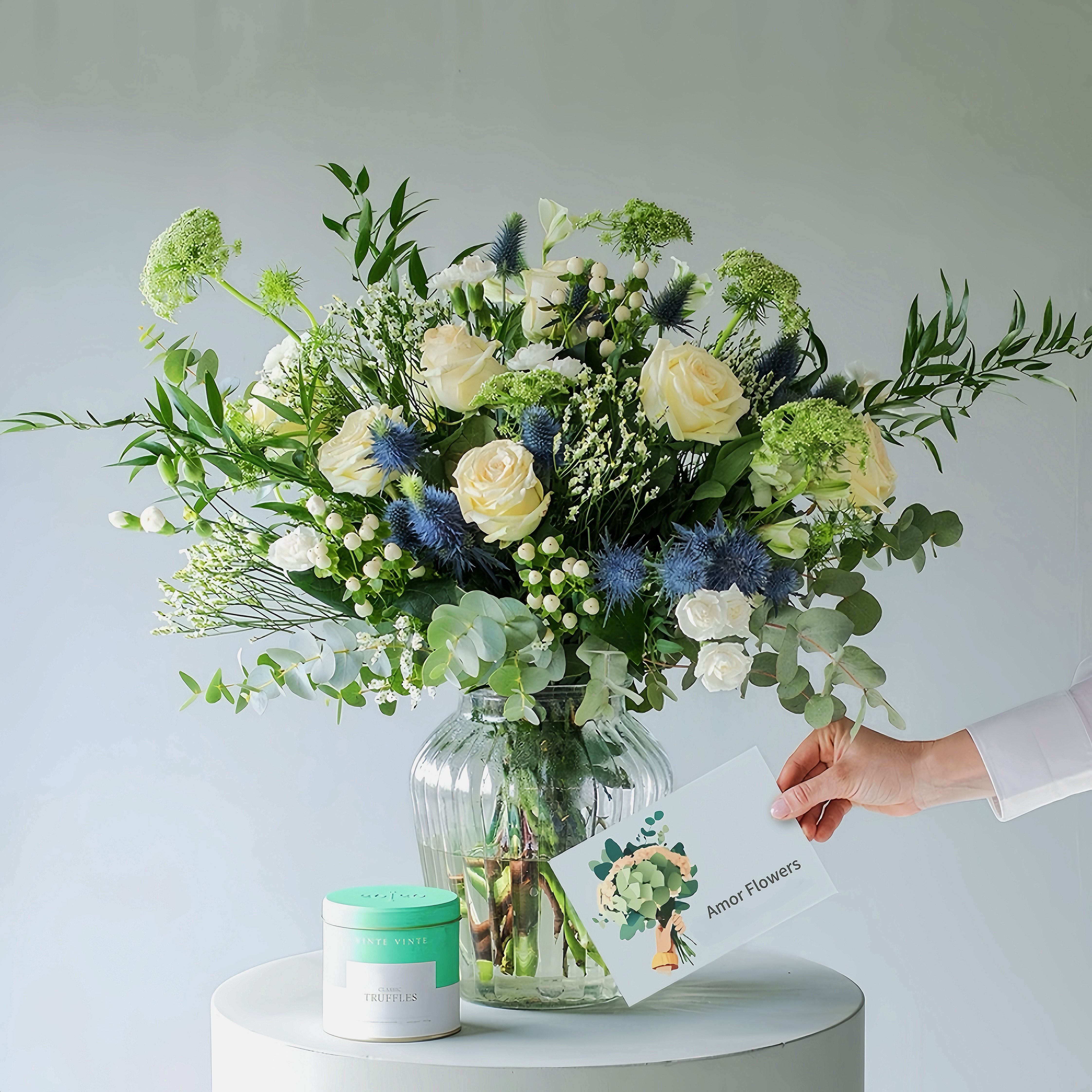 Winter Breeze|Roses & Greens Mixed Table Arrangement