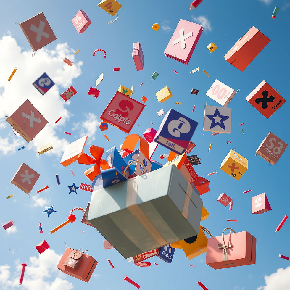 Colourful advertising items falling from sky.jpg