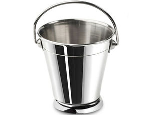 A stainless steel bucket