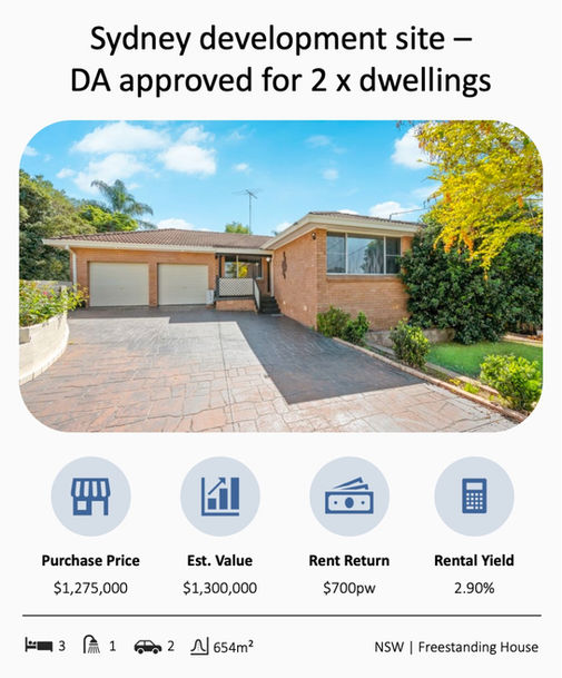 Sydney development site with DA approval for 2 x freestanding houses