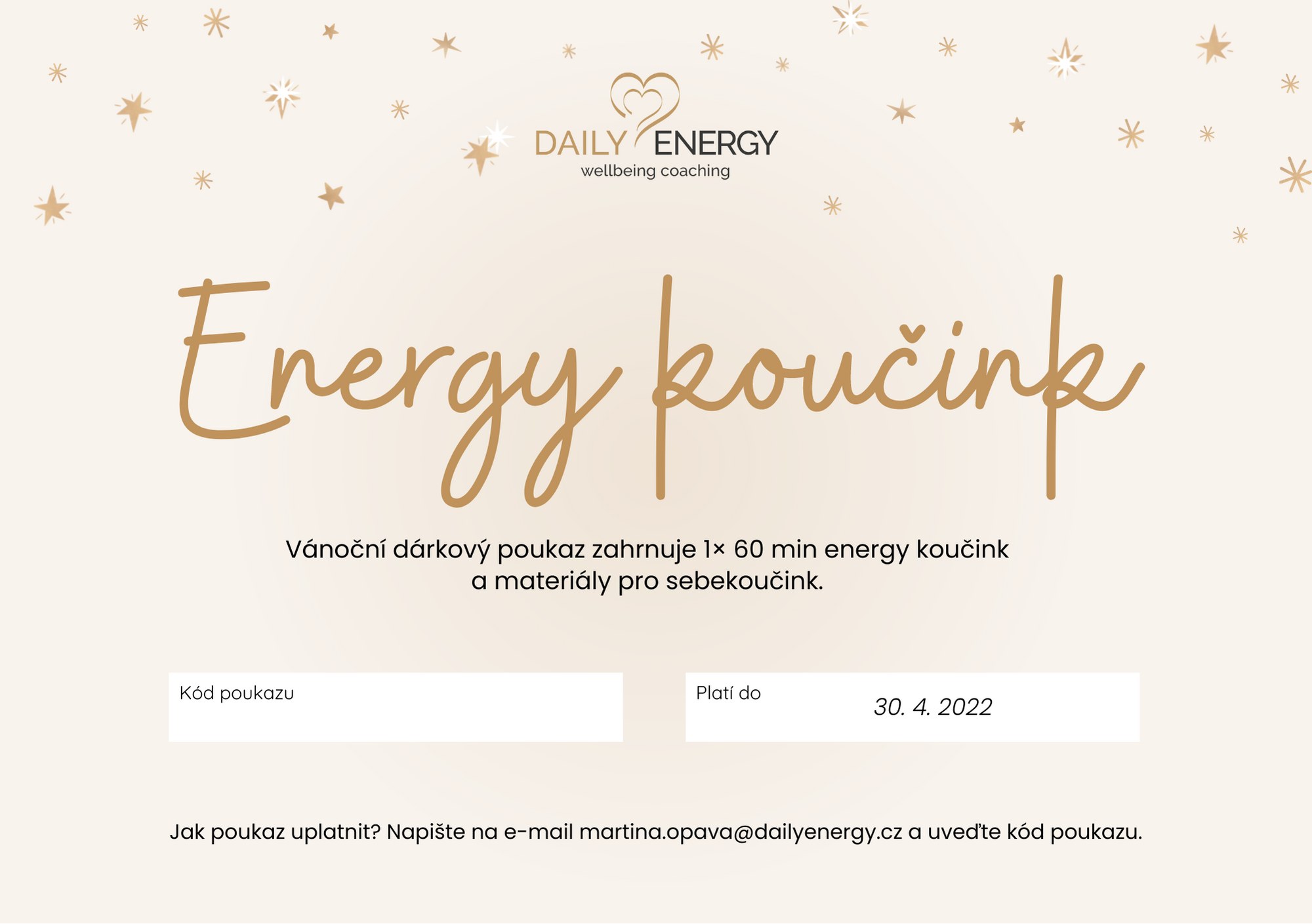 Vánoční voucher Energy koučink