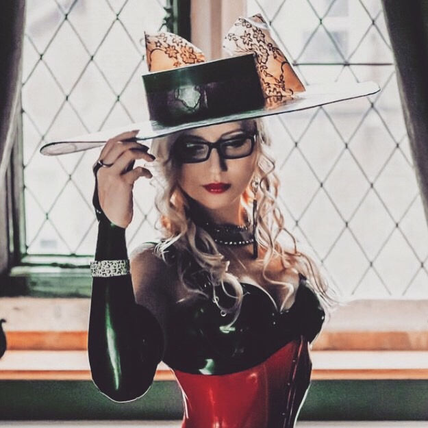 Thumbnail: Latex Rubber Wide Brim Hat with Bow