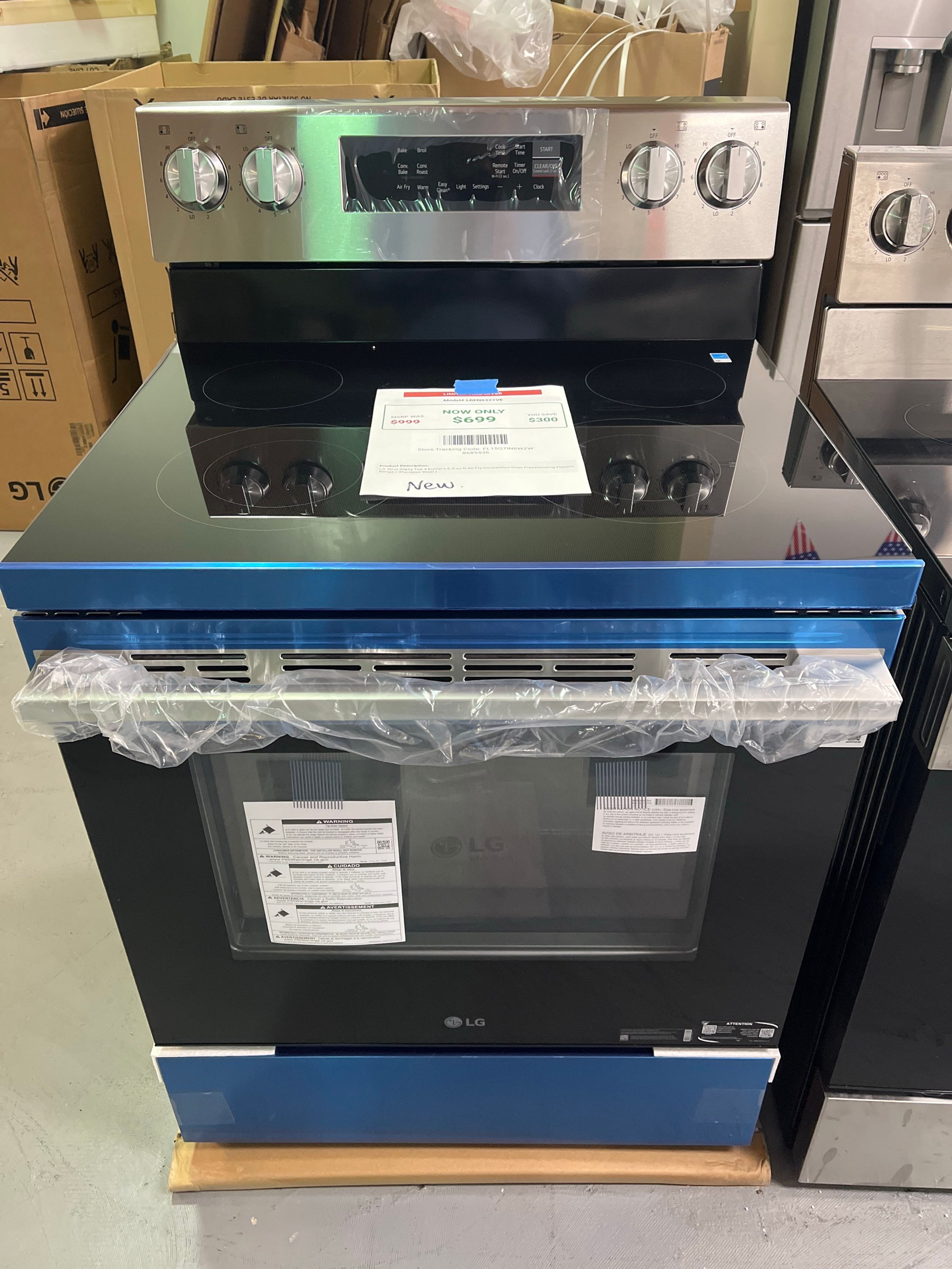 LG 30” Glass Top 4 Burner 6.3cu ft Air Fry Convection Freestanding Electric Oven
