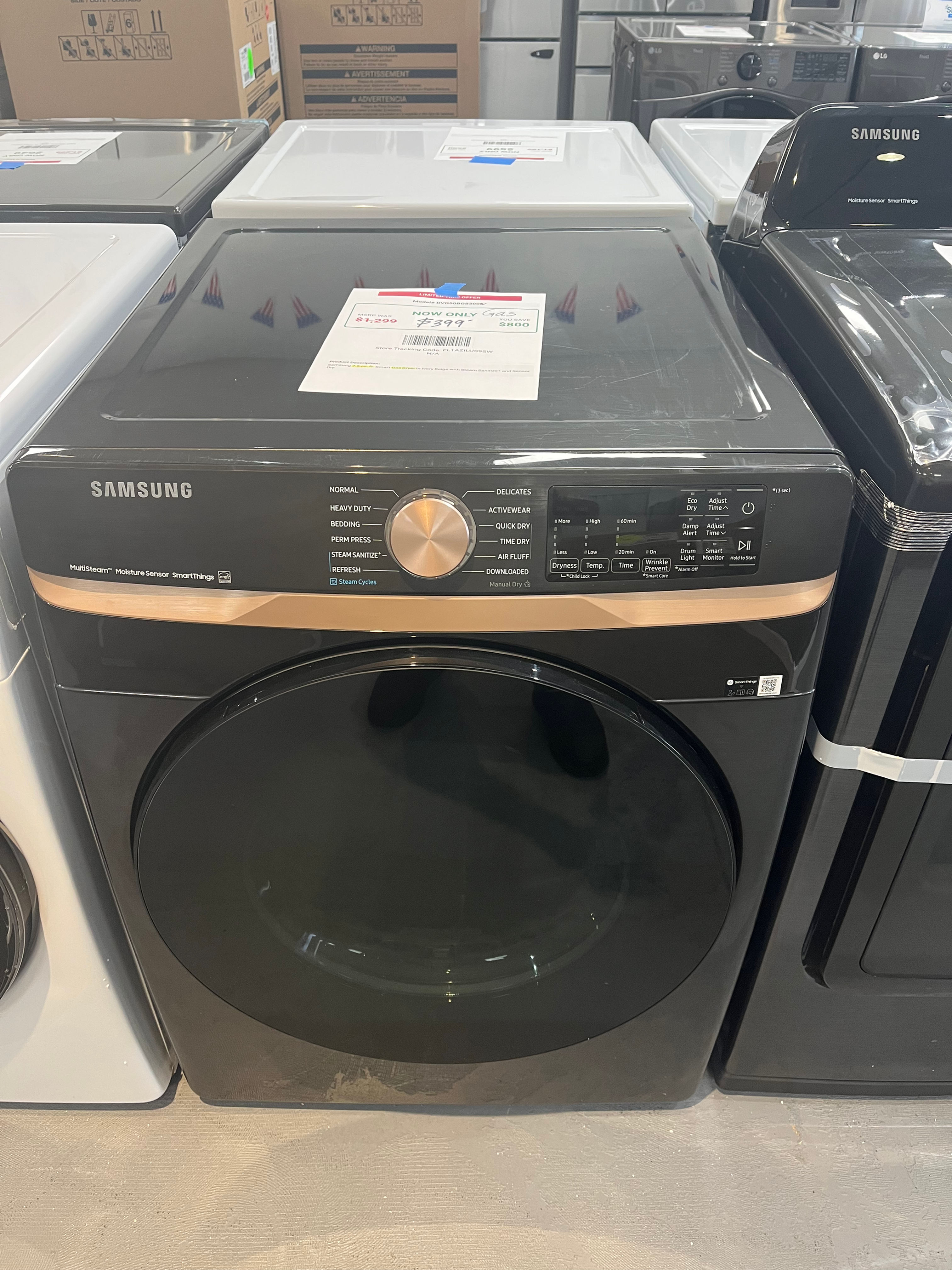 Samsung 7.5cu ft Smart Gas Dryer with Steam Sanitizer+ and Sensor Dry