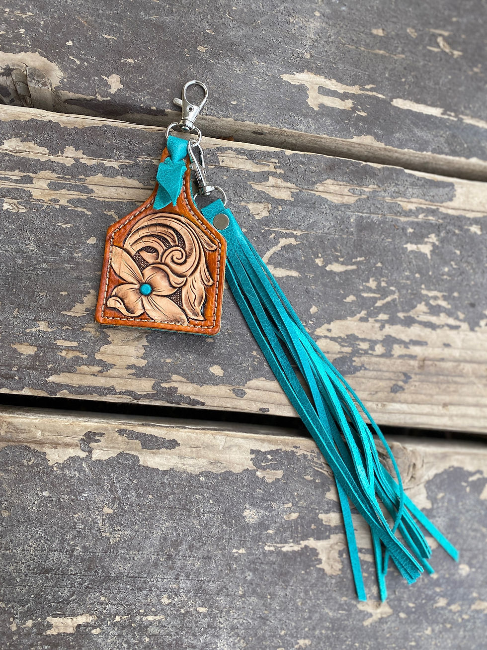 Thumbnail: Turquoise flower center keychain/purse charm/rearview mirror hanger  