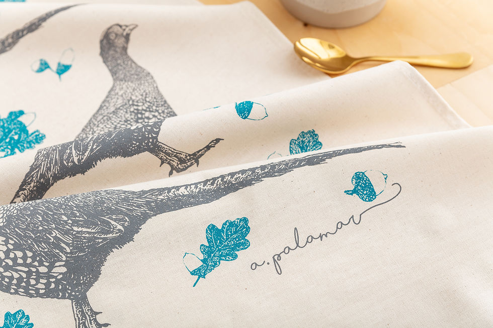 Thumbnail: 'Pheasant & Acorn' Hand Screen Printed Cotton Tea Towel