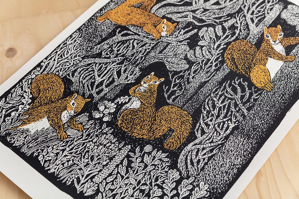 Thumbnail: Woodland Squirrels Screen Print