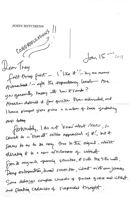 Letter from John Hitchens to composer Peter Dayton
