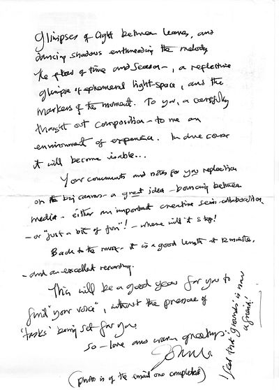 John Hitchens letter to composer Peter Dayton