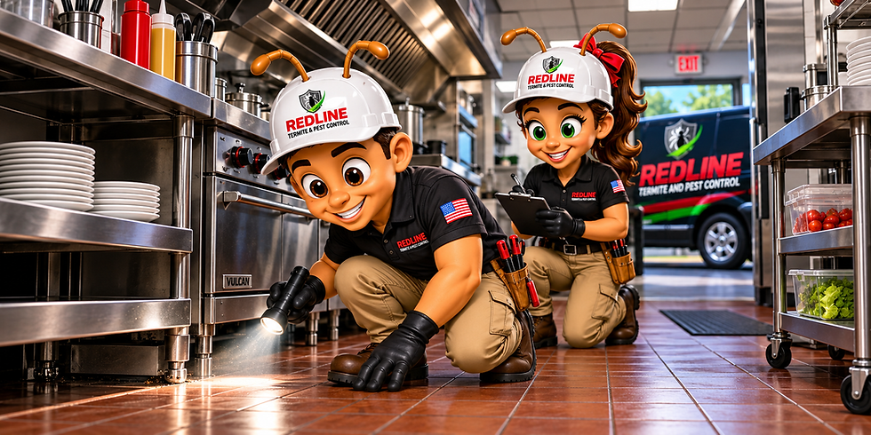 Huntsville pest control company experts inspecting a kitchen