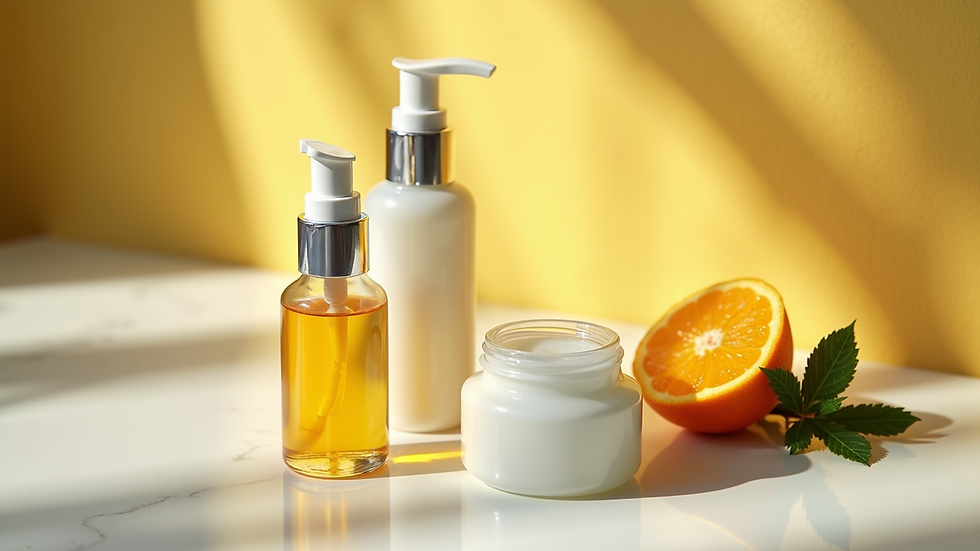 High angle view of a vibrant skincare routine setup with natural products