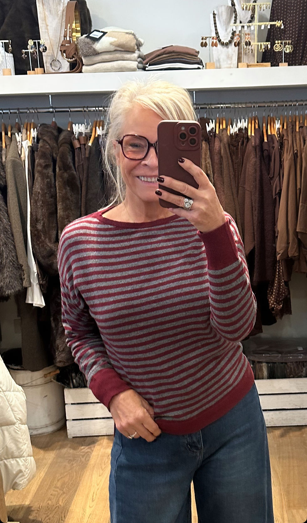 Thumbnail: LENA STRIPED JUMPER BORDO/ANTHRACITE 628901