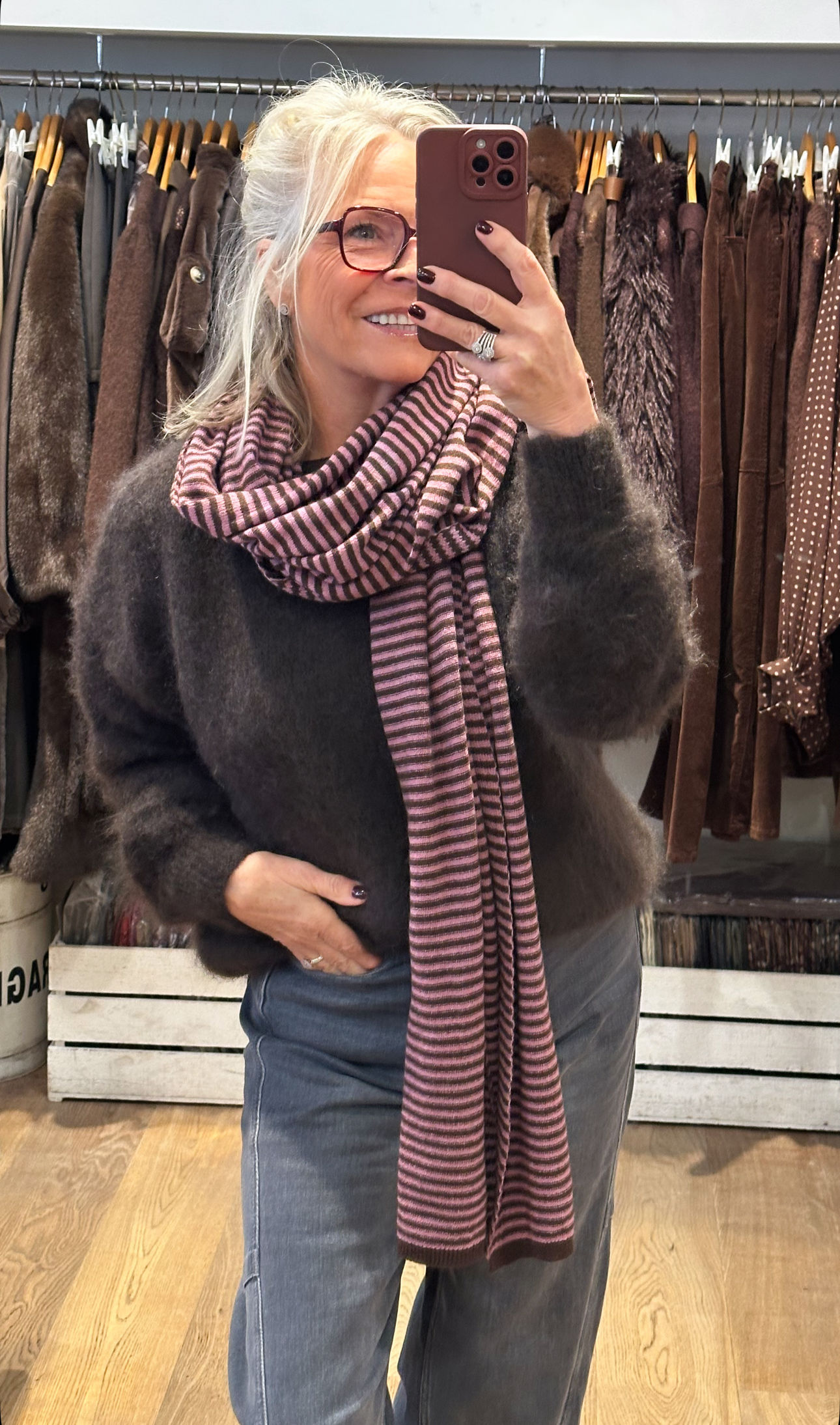 LENA STRIPED SCARF CHOCO/ROSE 62002