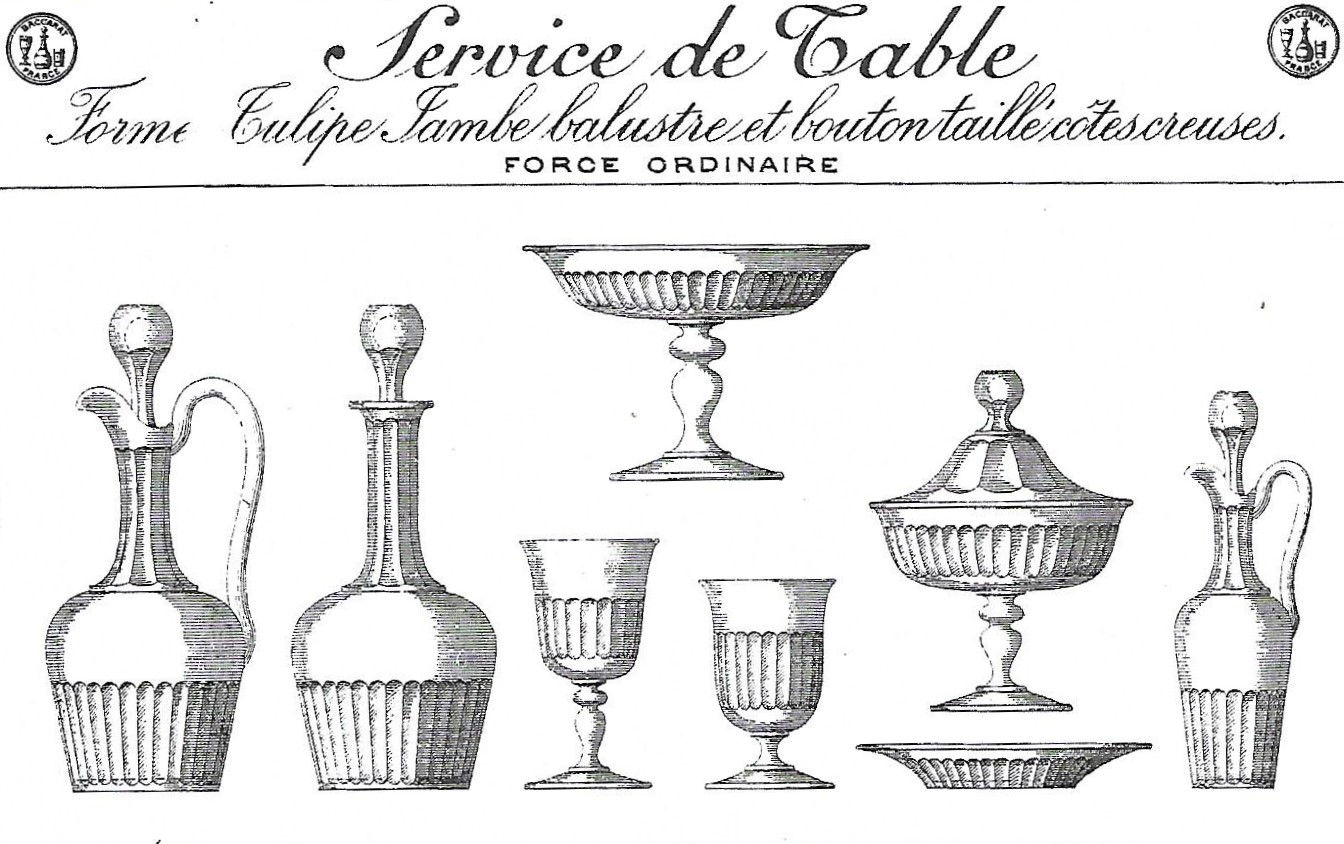 Forme tulipe jambe balustre et bouton taillé cotes creuses, cat. Baccarat 1897