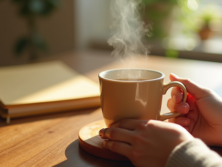 Woman's hands holding a steaming cup of tea
