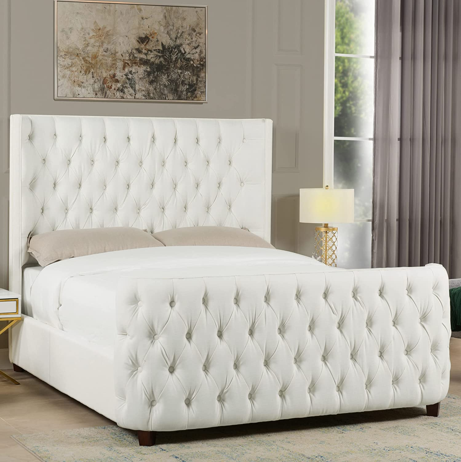 Jennifer Taylor Home Harmonie Queen Tufted Panel Bed Headboard and Footboard Set