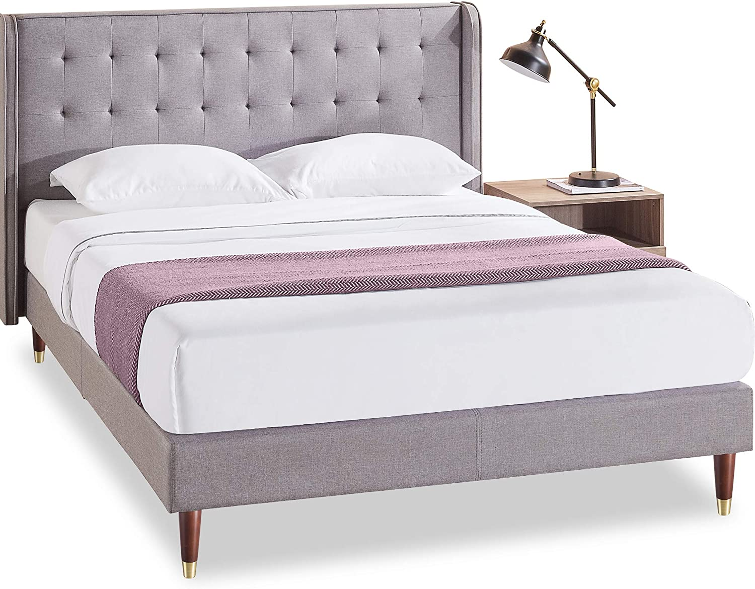 ZINUS Benton Upholstered Platform Bed Frame with Wingback Headboard / Mattress F