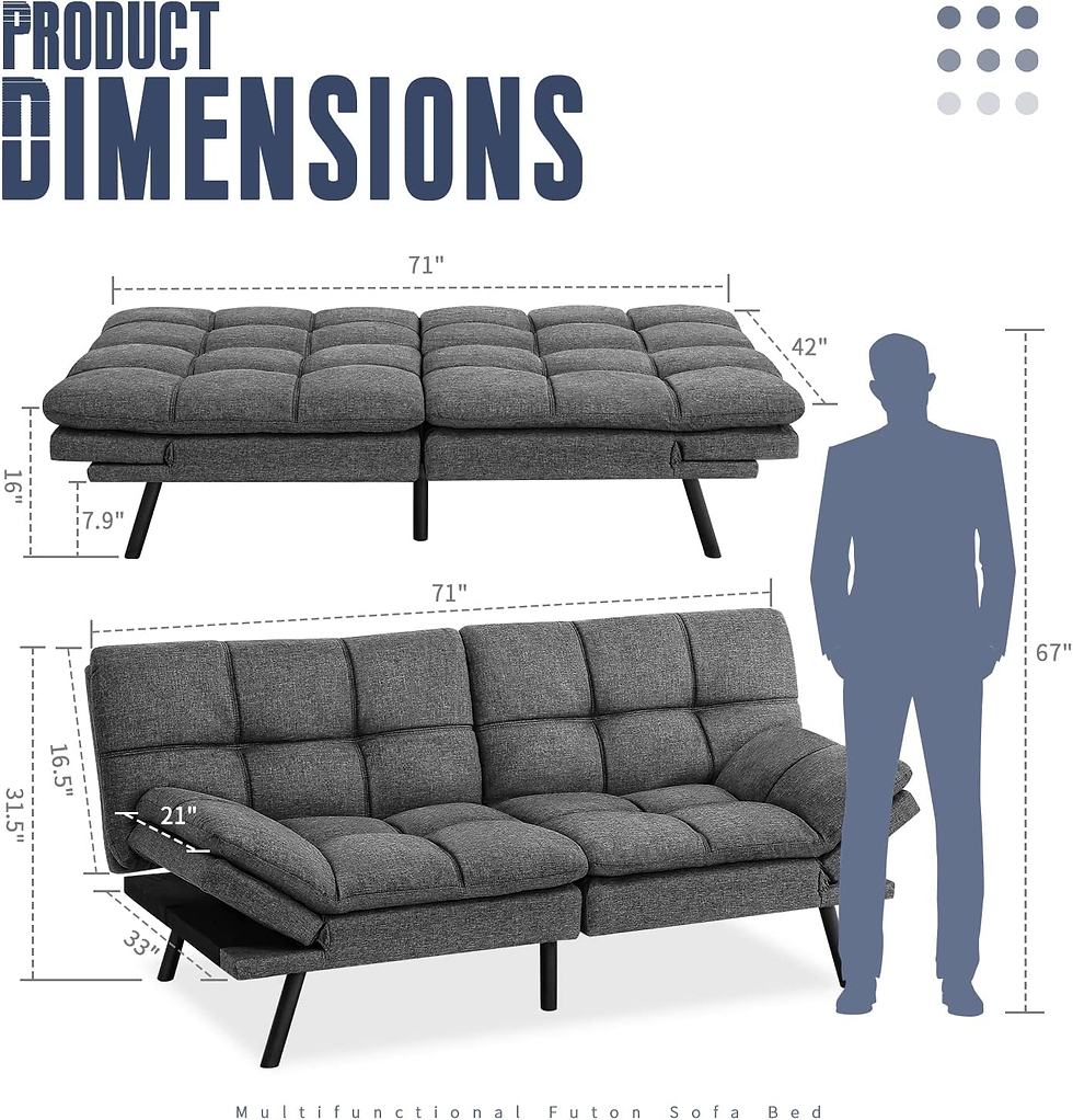 Thumbnail: IULULU Sofa Bed, Modern Convertible Futon Sleeper Couch Daybed with Adjustable A