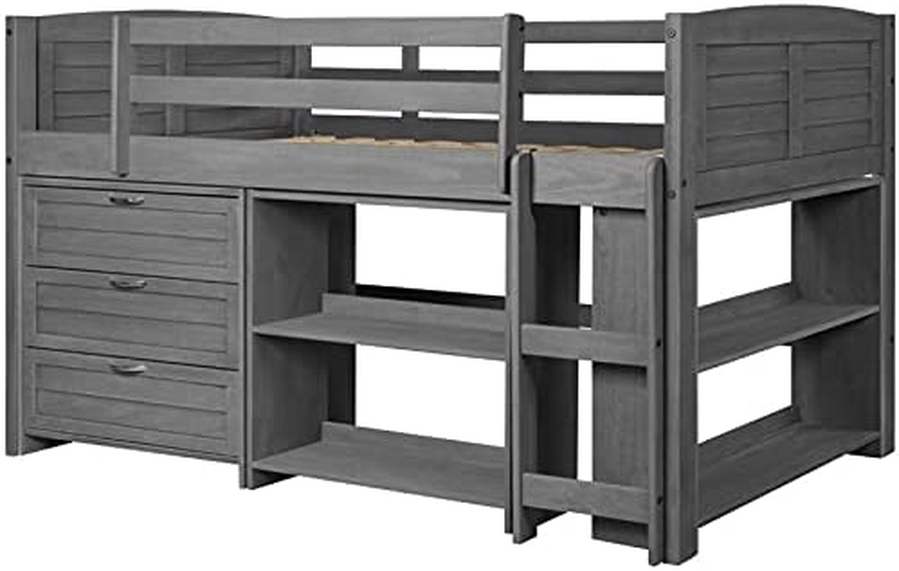 Donco Kids 790-TAG-B Louver Modular Low Loft Bed Combo B, Twin, Antique Grey