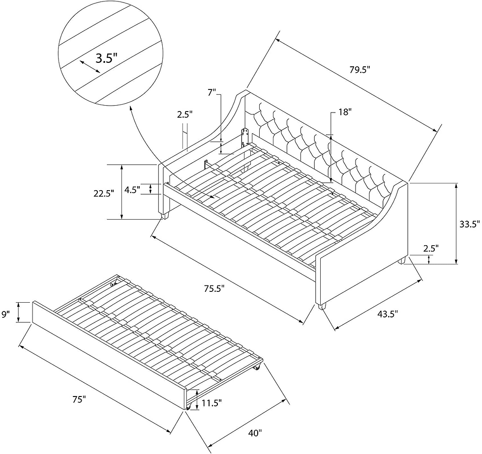 Thumbnail: Novogratz Her Majesty Upholstered Daybed and Trundle, Twin over Twin, Grey Linen