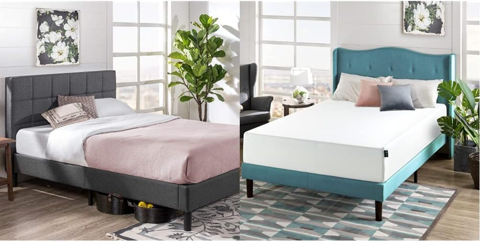 Zinus Lottie Upholstered Platform Grey Bed Frame | Model | Full & 12 Inch Green 