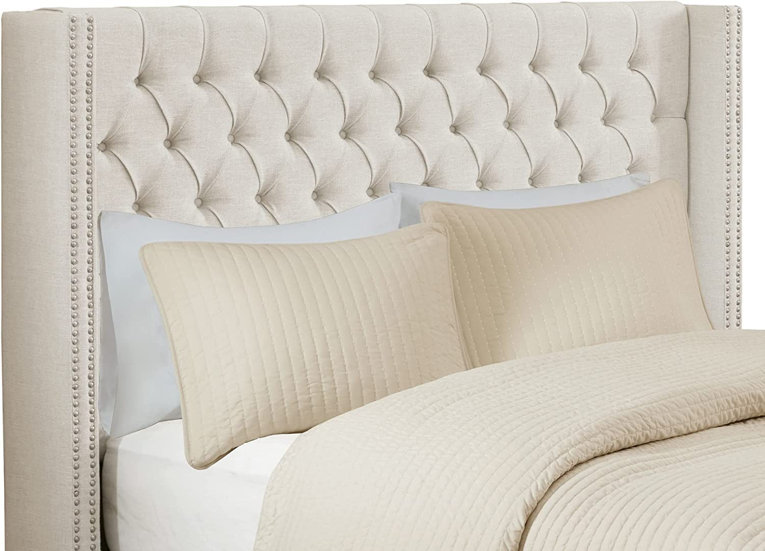 Madison Park Amelia Upholstered Headboard | Nail Head Trim Wingback Button Tufte