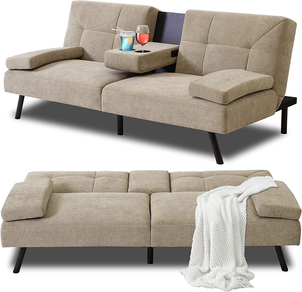 Thumbnail: Opoiar Futon Sofa Bed, Modern Convertible Sofa, Loveseat Sleeper Daybed with 2 C