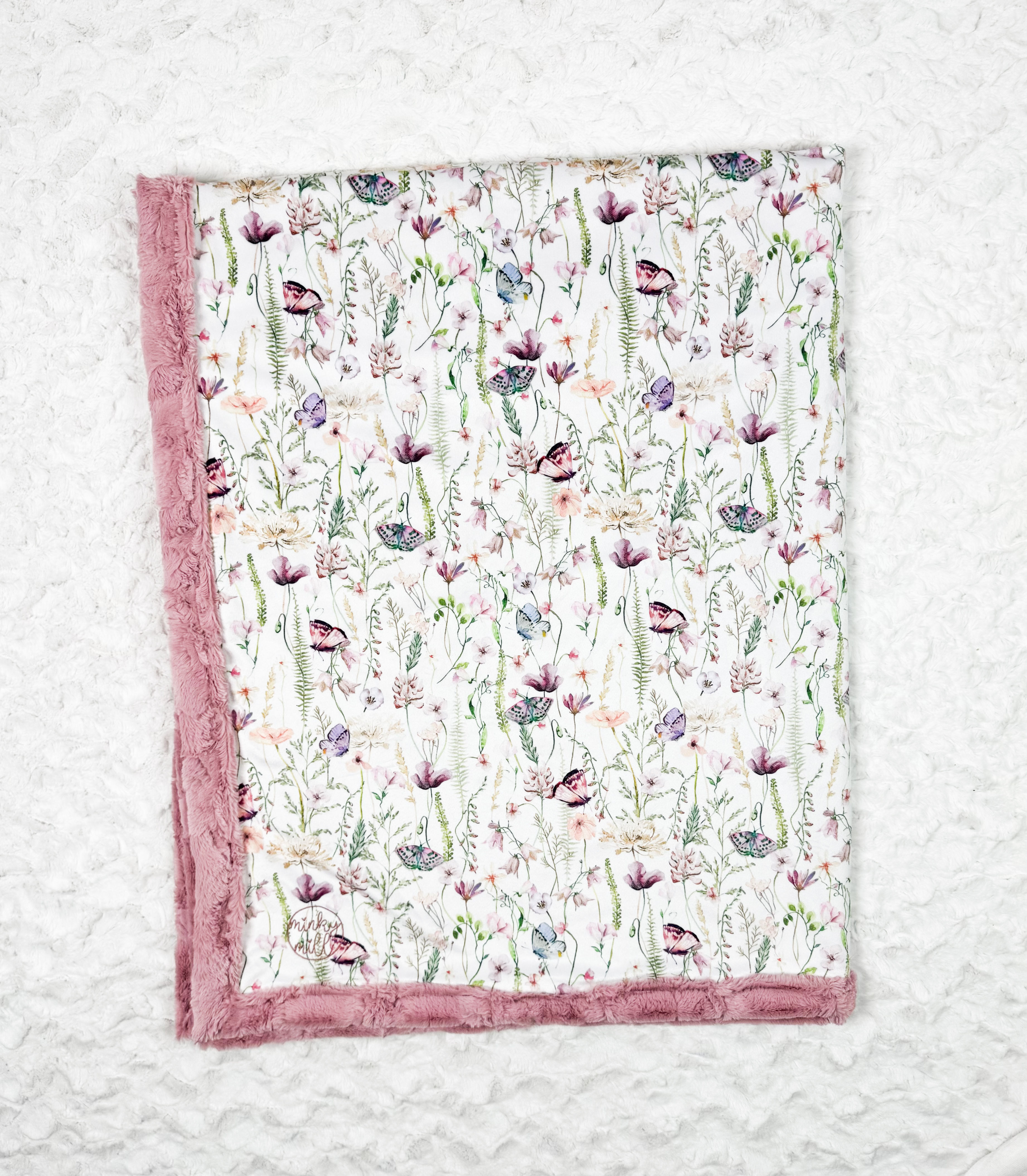 Floral and Butterflies Adult size Minky Blanket  