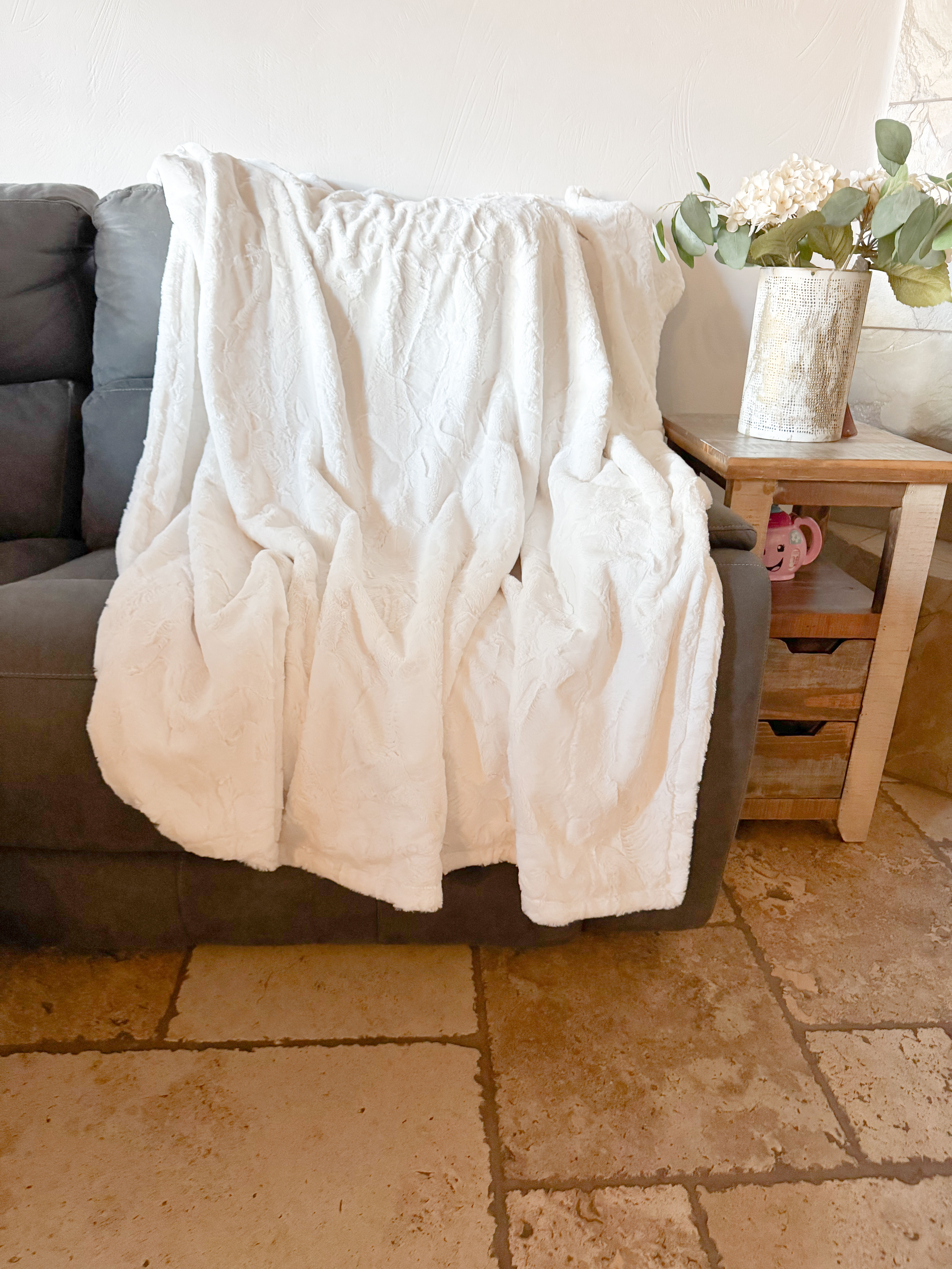 Dreamy Cream colored Adult size Minky Blanket