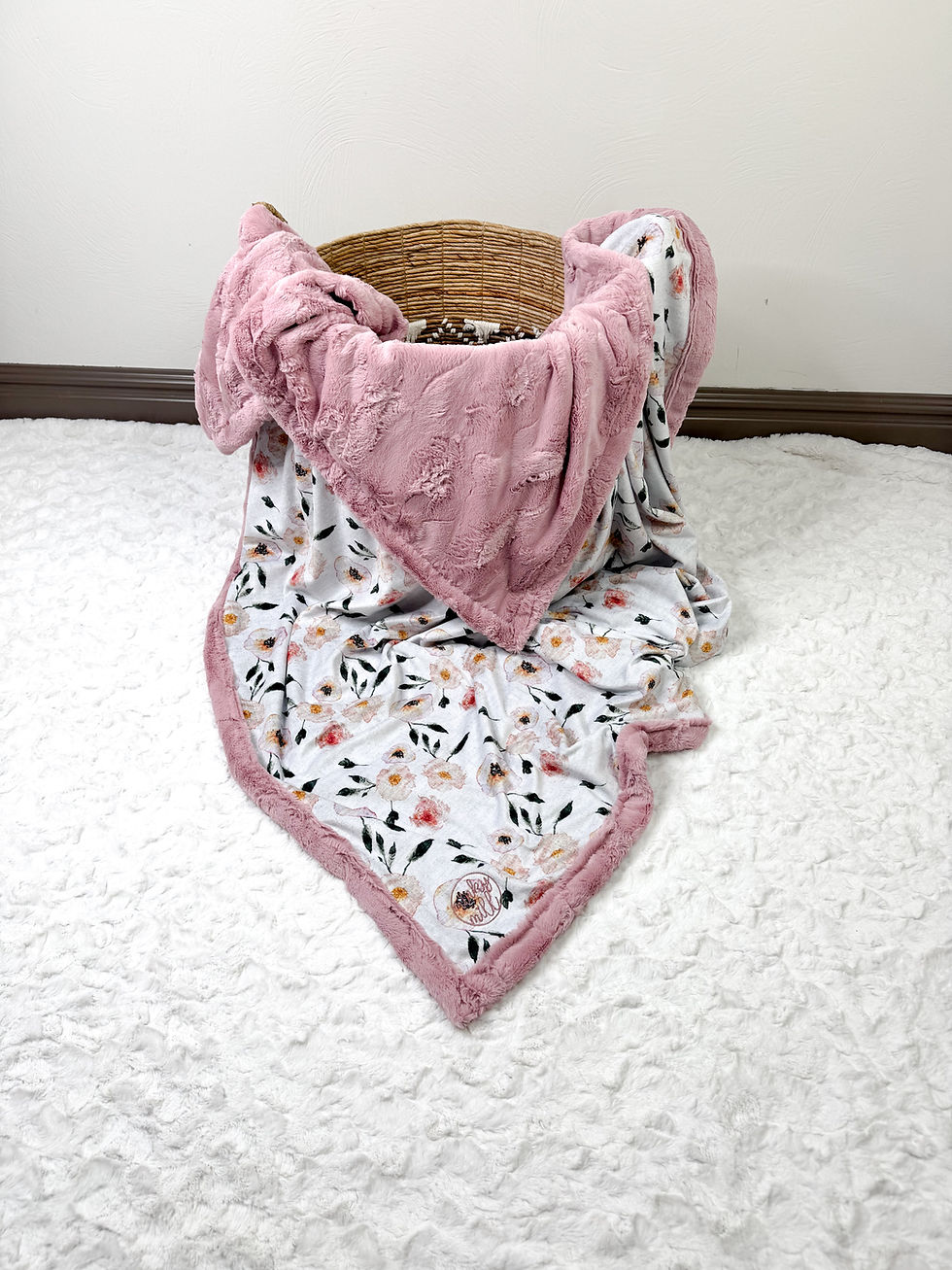 Thumbnail: Poppy Floral Adult size Minky Blanket 