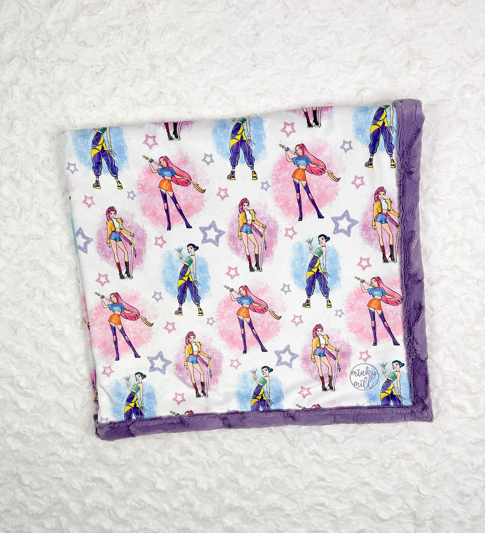 K Pop Demon Hunters Teen size Minky Blanket White and Purple