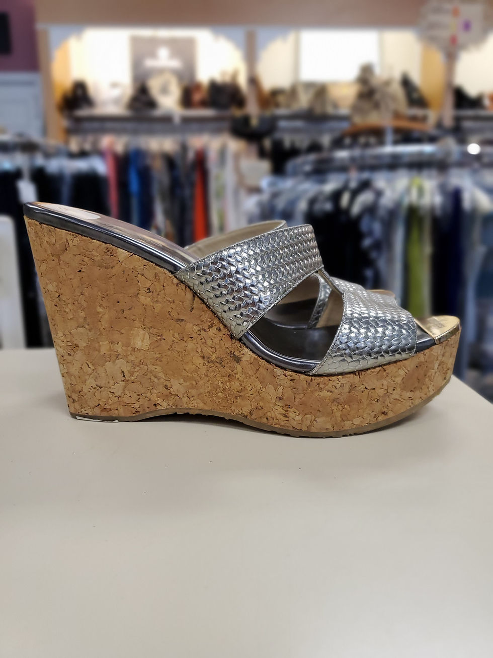 Thumbnail: Jimmy Choo Metallic Cork Wedge | Size 39.5