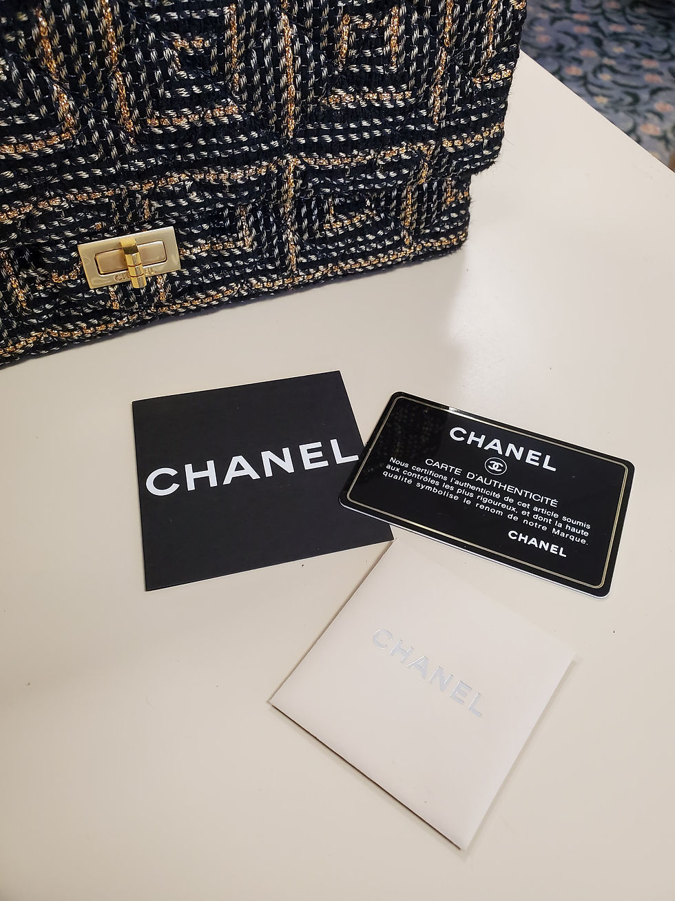 Thumbnail: Chanel Black & Gold Tweed Reissue Double Flap