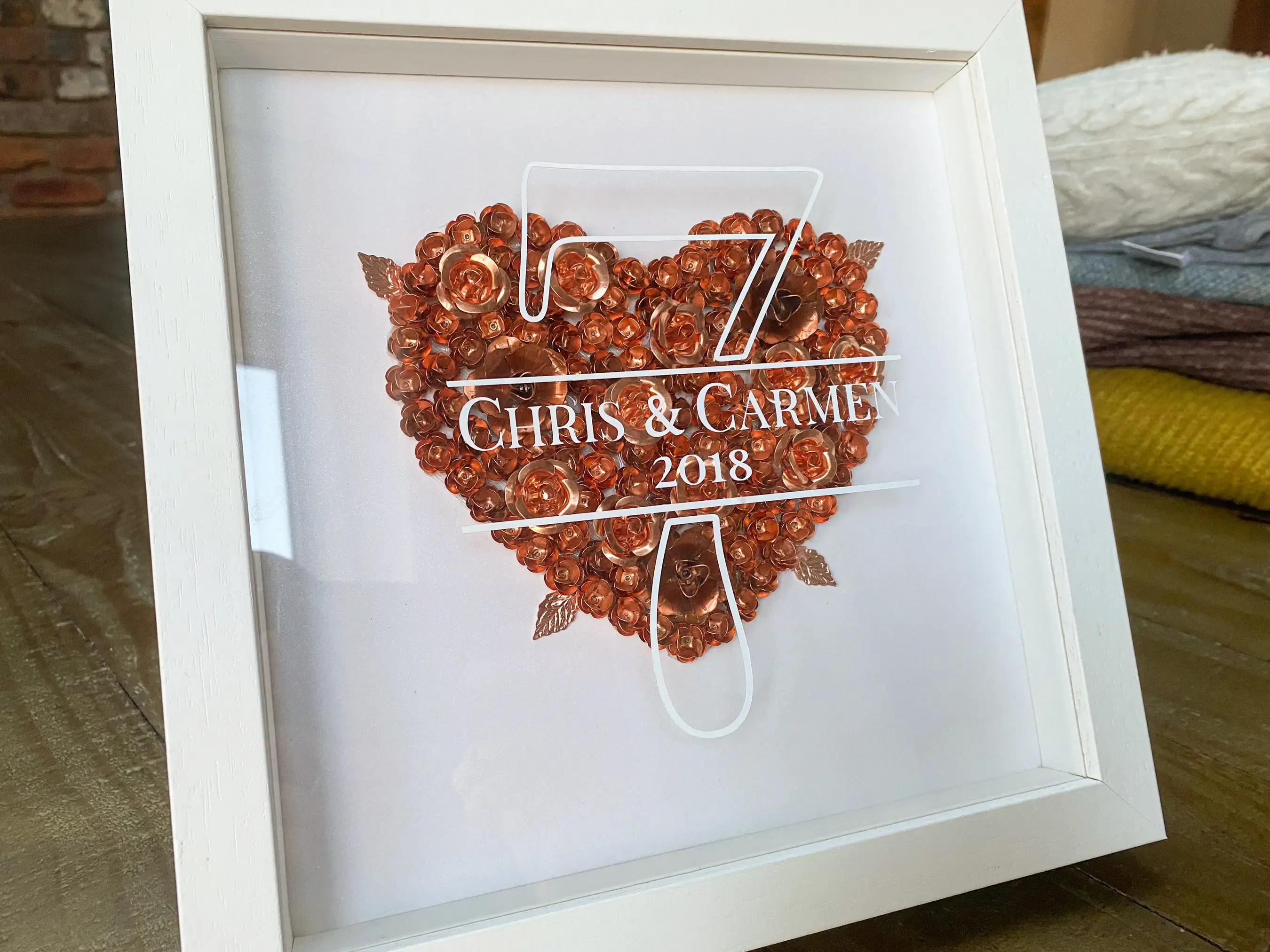7th Anniversary Gift | Copper Heart Shadow Box Frame