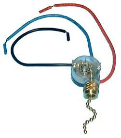 Pull Chain Switch Two Circuit 3-Way (L-1, L-2, L-1&2 Off) Stripped Wire Leads