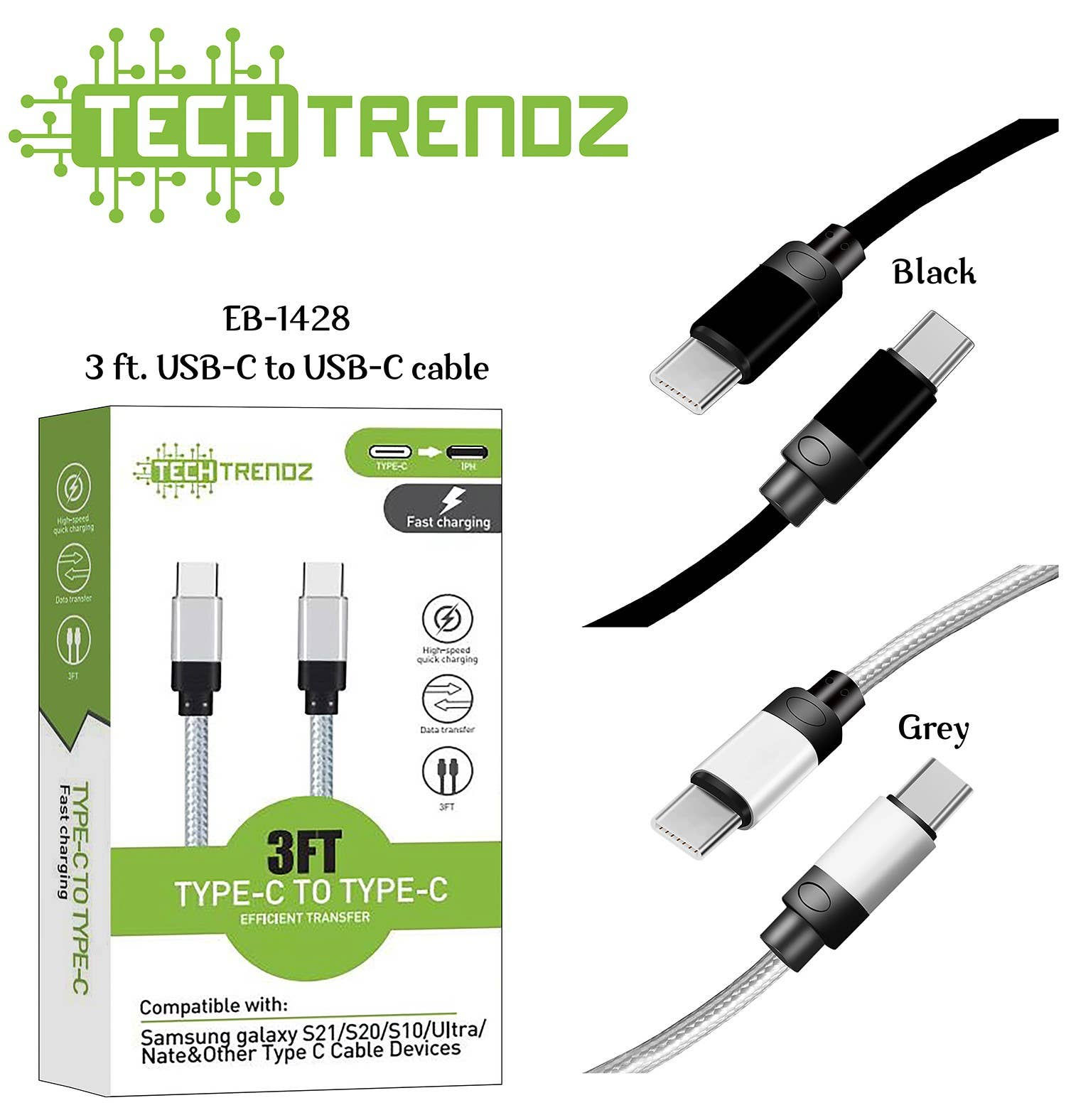 3' Usb-C To Usb-C Cable