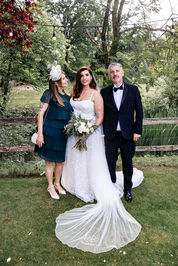 Fun group photo of guests during wedding reception at Houchins