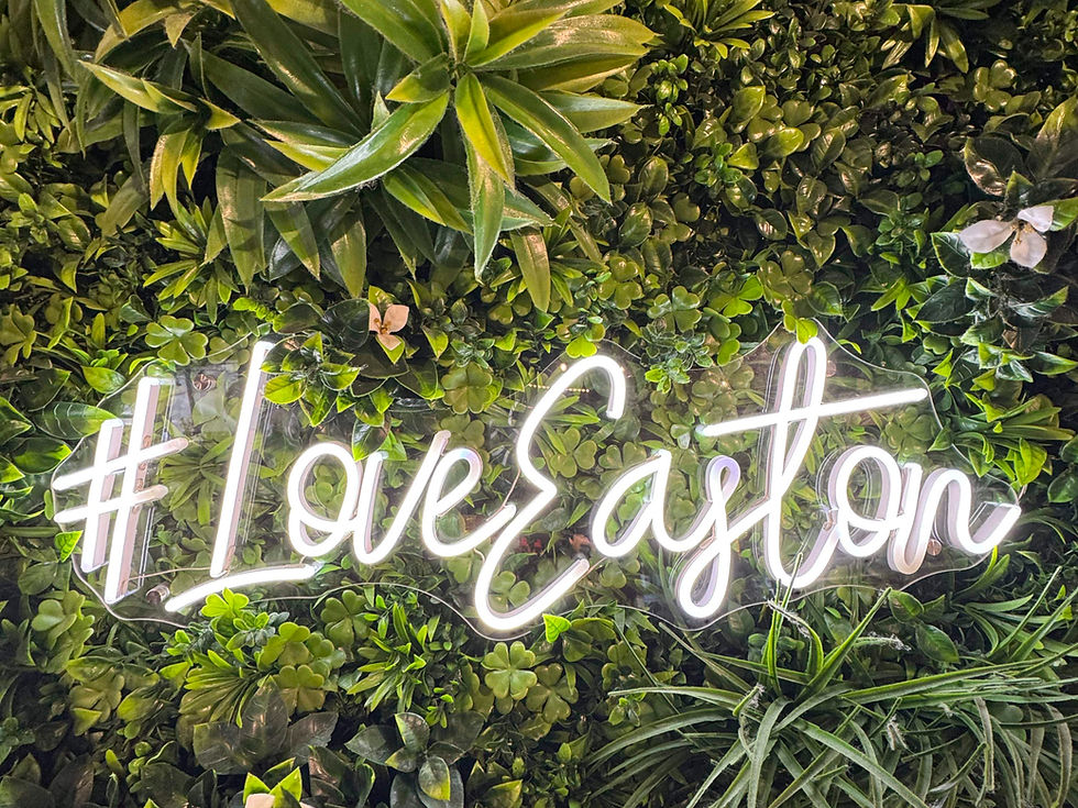 A neon sign at Easton Public Market that says #I Love Easton.